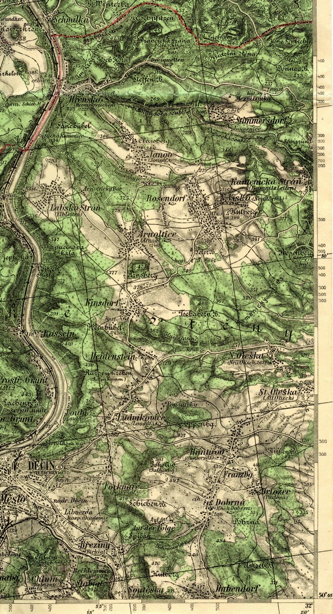 Rov - historick mapa Historick mapa s dvojjazynmi mstnmi nzvy - Rov, Rosendorf