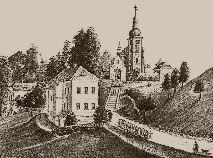 kostel sv. Martina a markvartick kola
perokresba z tituln strnky Knihy cti markvartick triviln koly - rok 1851